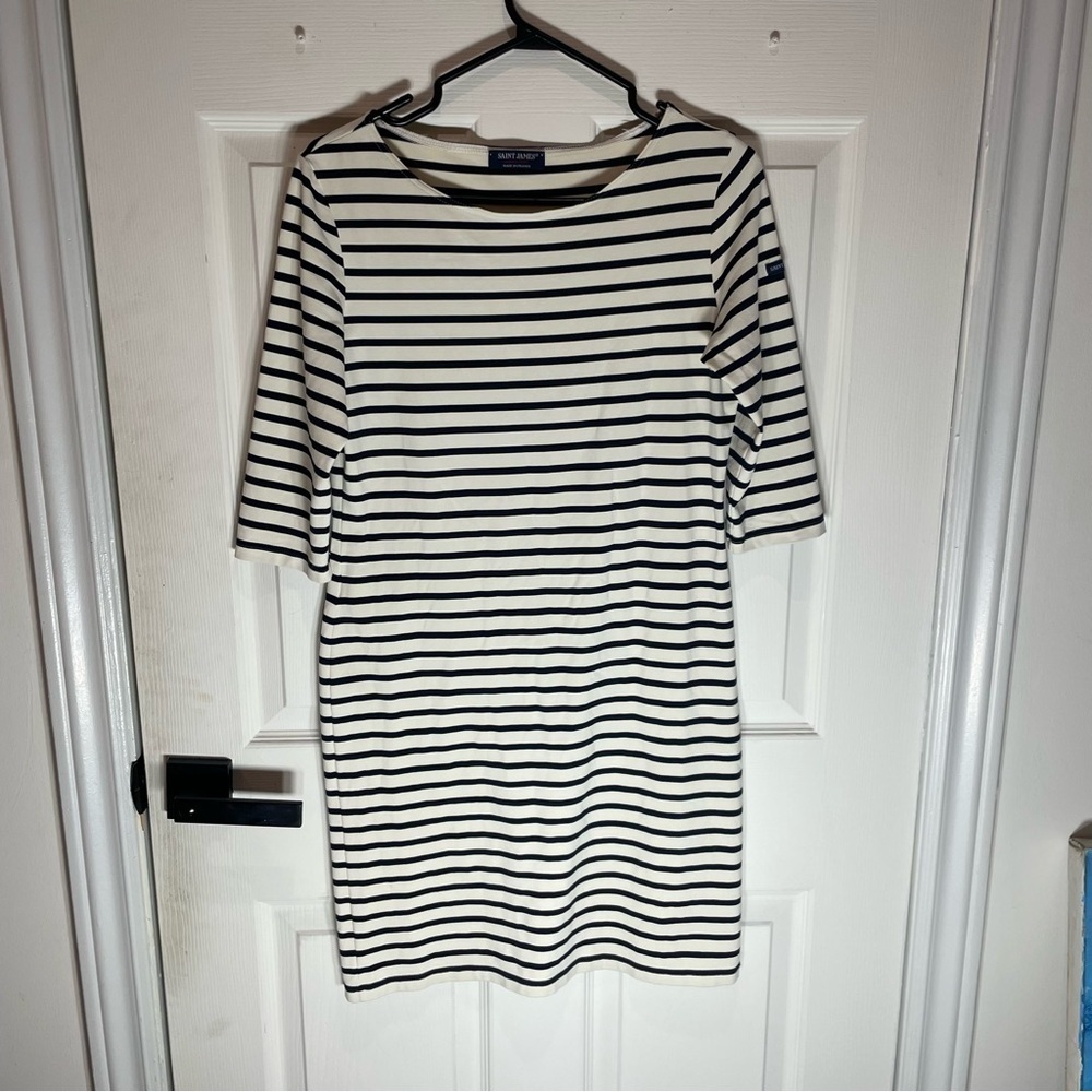 Saint James Classic Black and White Striped Midi Dress